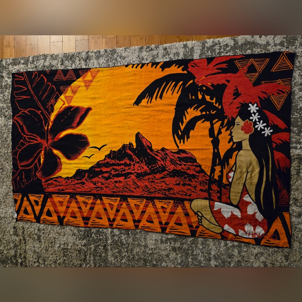 Hinano Tahiti Pareau- Orange, Red, Black EUC 70"x42"